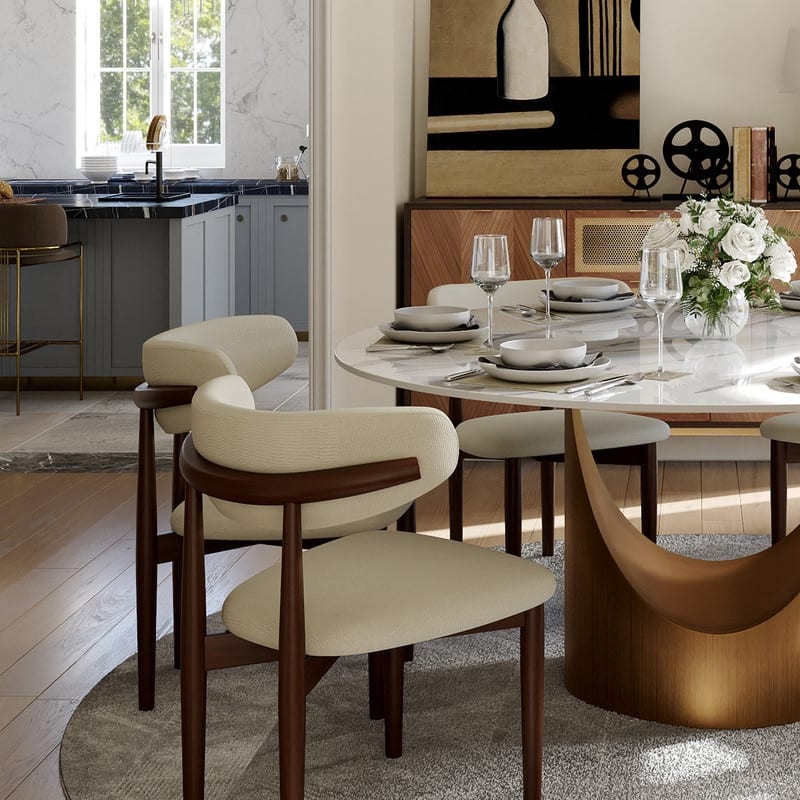 Modern Round Dining Table for Diningroom，White Glossy Stone Tabletop,Bronze Carbon Pedestal