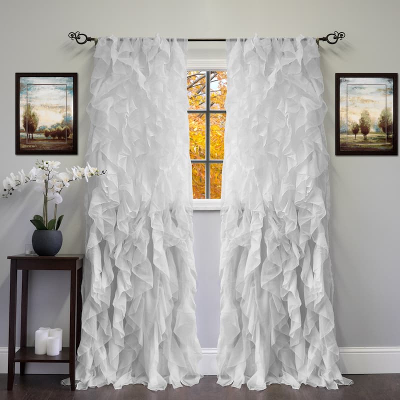 Sweet Home Collection Sheer Voile Waterfall Ruffled Tier 108 Inch Single Curtain Panel - 108" long x 50" wide - Silver