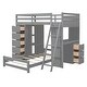 preview thumbnail 9 of 34, Twin Over Twin Bunk Bed with LED Lights & USB Ports, Grey, with Storage