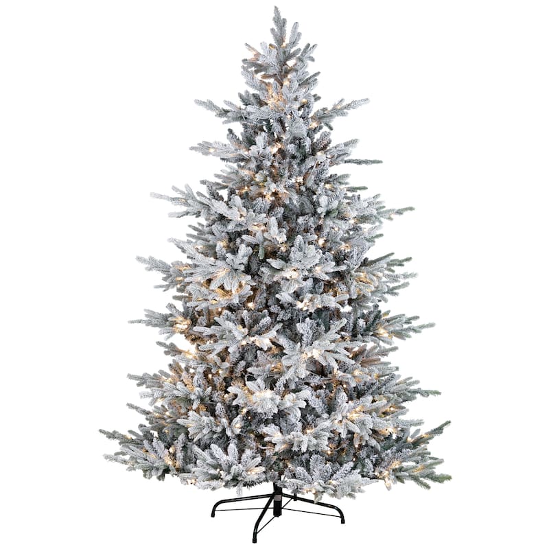 Real Touch™ Pre-Lit Flocked Grand Teton Pine Artificial Christmas Tree - 7.5' Warm White LED - 7.5 Foot