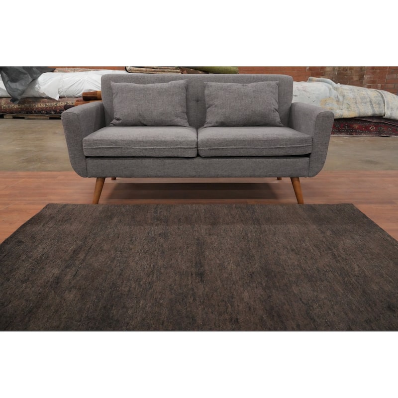 Hand Knotted Oriental 100% Wool Carpet Modern Solid Brown Gabbeh Area Rug - 6' 6'' X 5' 0''