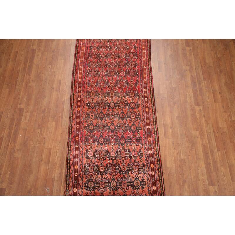 Hand Knotted Oriental 100% Wool Carpet Traditional All-Over Red Mahal Runner Rug - 9' 8'' X 3' 6''