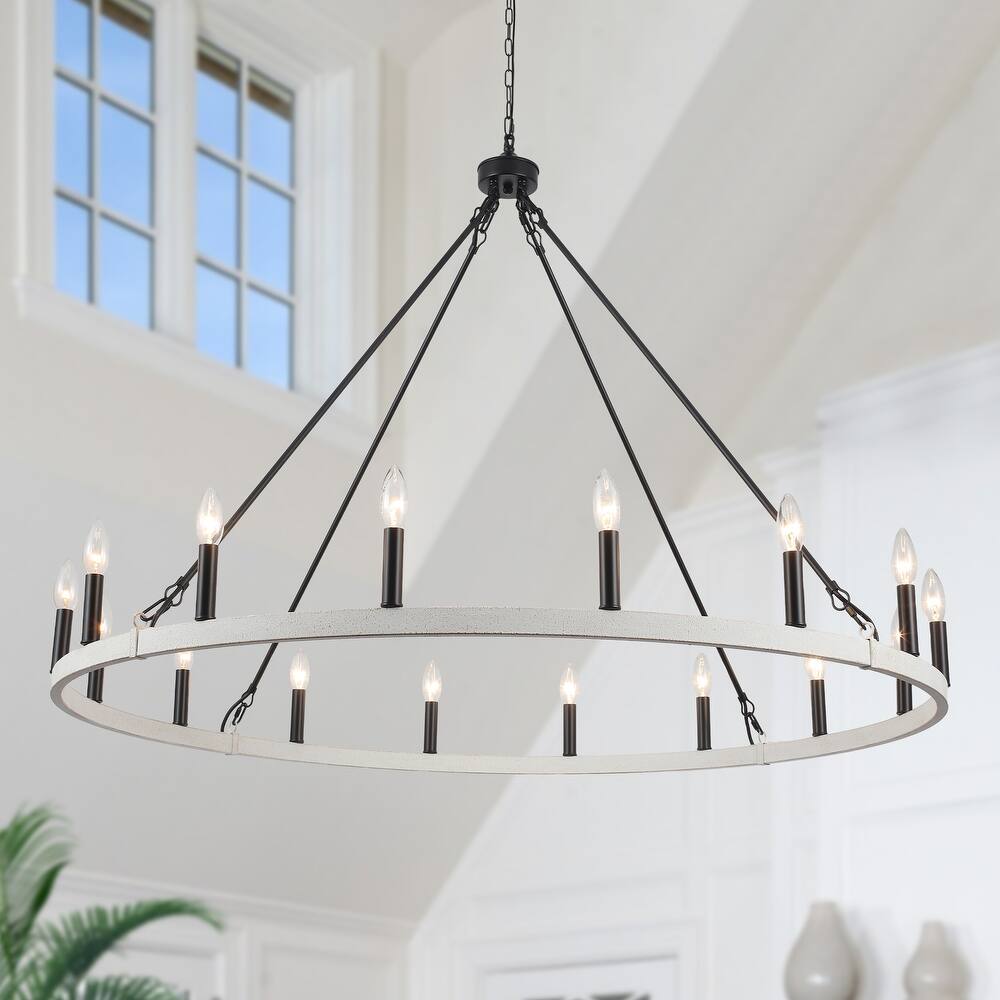 Vyolette 16-Light 47 in. Large Modern Farmhouse Candle Wagon Wheel Chandelier for Living Room