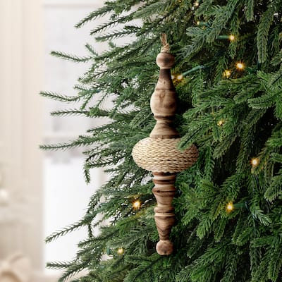 8" Woven Raffia Wood Finial