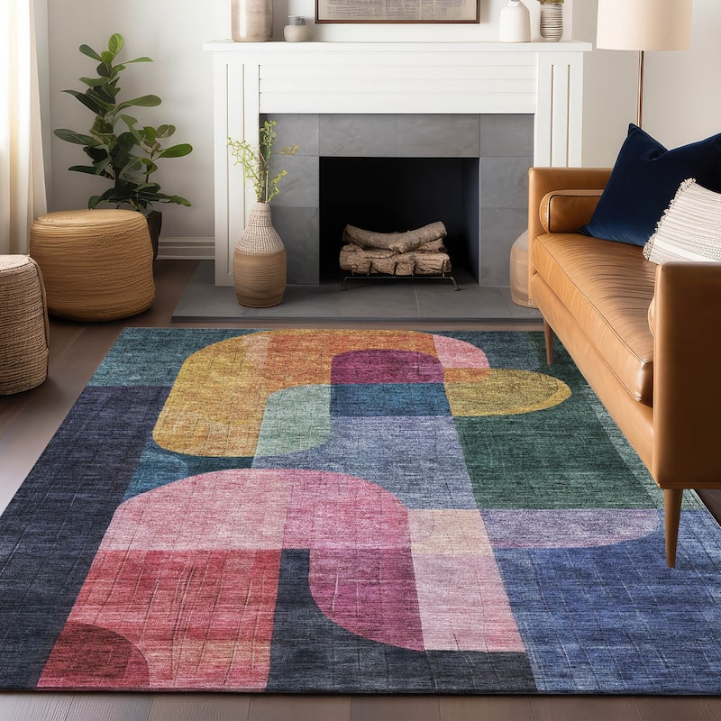Machine Washable Indoor/ Outdoor Contemporary Deco Chantille Rug - Green - 9' x 12'