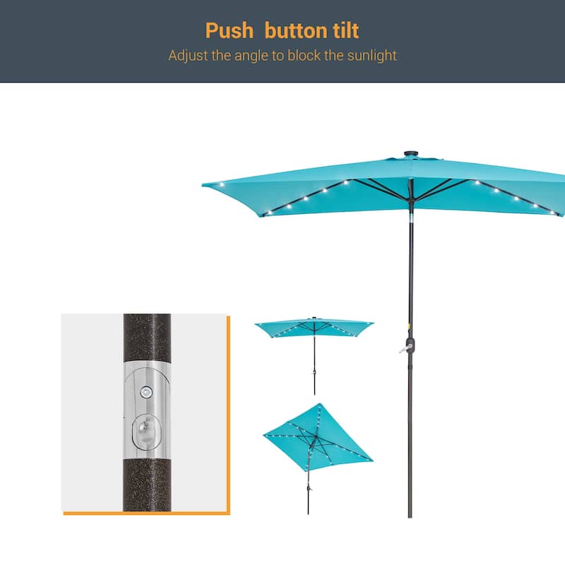 BONOSUKI Outdoor 10 x 6.5ft LED Rectangula Umbrella Patio Market Table Umbrella Aluminium/Steel with Tilt