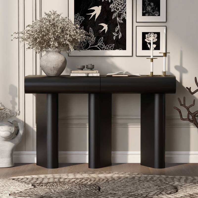 47.6" Modern Painted Entryway Table with 2 Curved Drawers,Space-Saving Hallway Table with Geometric Legs - Black