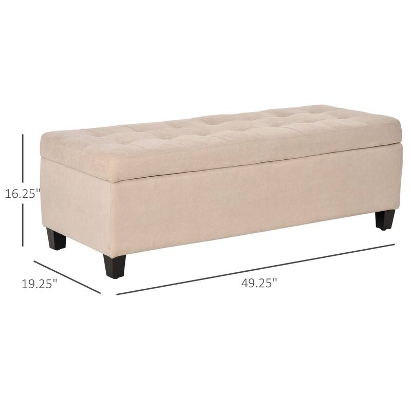 Storage Bench,End of Bed Bench, Linen Fabric Storage Chest with Lift Top, Tufted Ottoman with Storage for Living Room
