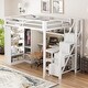 preview thumbnail 3 of 11, Full Size Loft Bed with Built-in Desk and Wardrobe, Kids Metal Bed Frame with USB Ports, 5-layer Shelf for Bedroom
