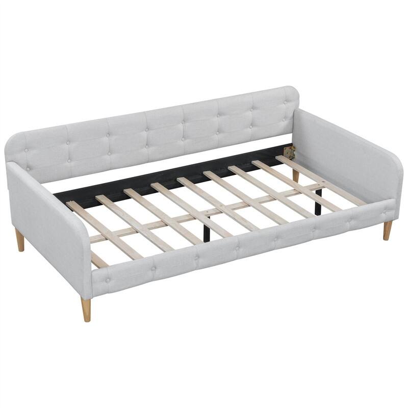 Twin/Full/Queen Size Upholstered Daybed with 4 Support Legs, Linen Fabric Daybed Frame Sofa Bed with Button Tufted Design