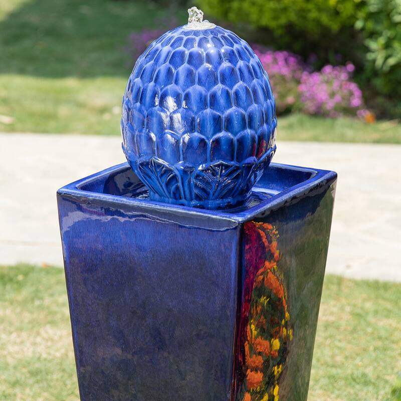 36"H Oversized Artichoke Pedestal LED Ceramic Fountain by Glitzhome