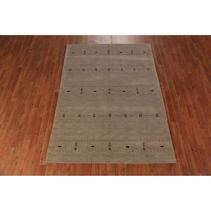 Gabbeh Oriental Rug Bedroom Hand-Knotted Wool Carpet - 4'8" x 6'7"