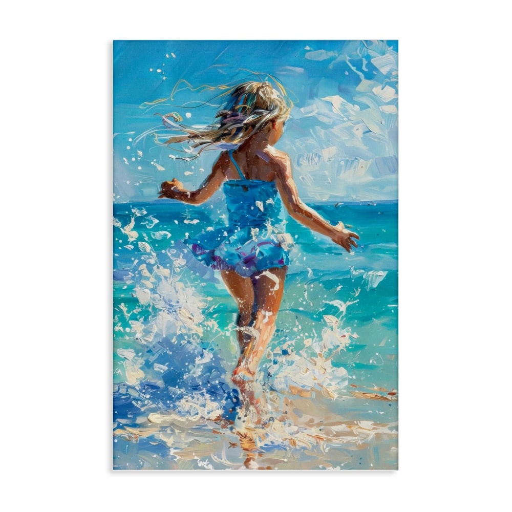 Stupell Girl Splashing on Shore Canvas Wall Art Design By LSR Design Studio