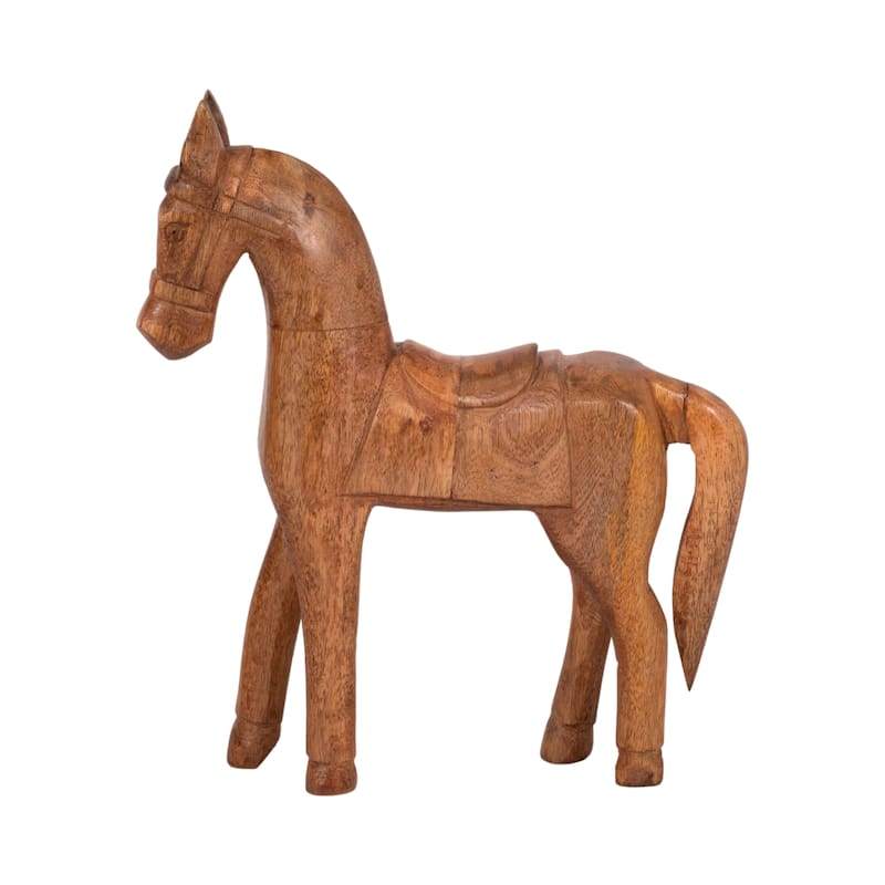 Wood Standing Horse with Saddle Figurine - Brown, 12" - 12.0"