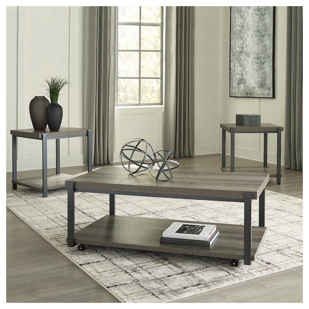 Signature Design by Ashley Wilmaden Gray/Black Table (Set of 3) - 47.63"W x 25.5"D x 18"H