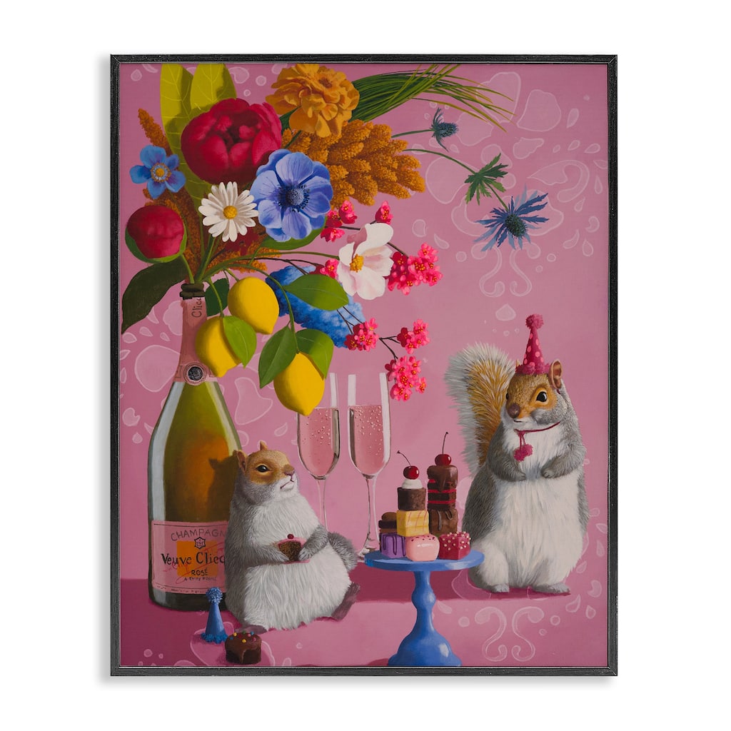 Stupell Party Hat Squirrels & Bouquet Framed Giclee Art Design By Heather Gauthier