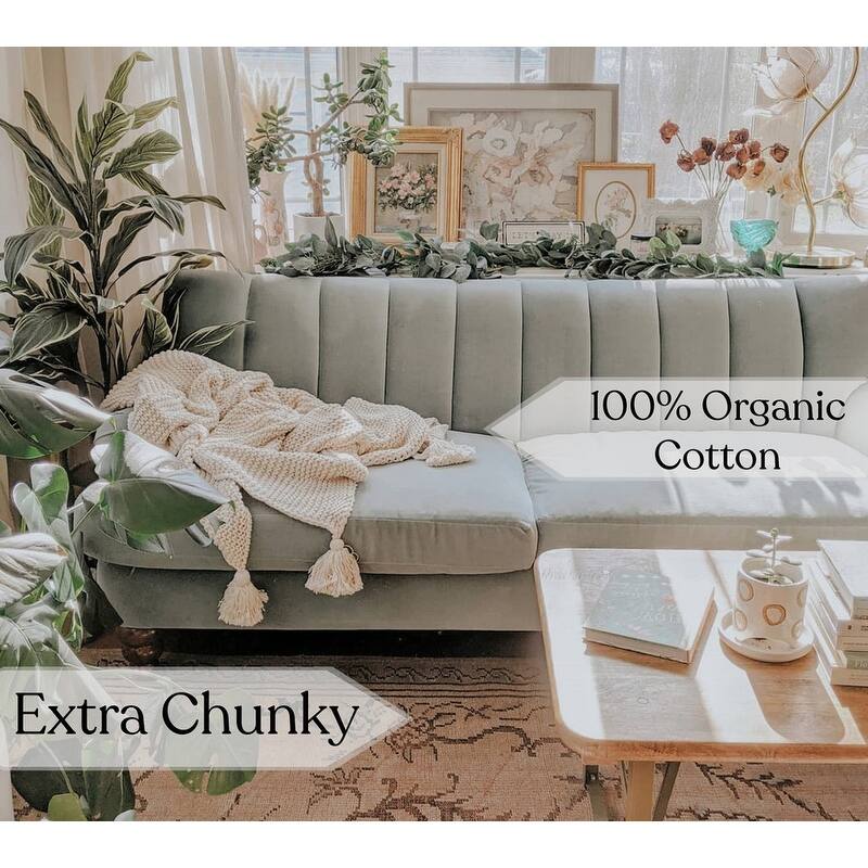 Organic Cotton Chunky Knit Oversized Throw Blankets, 50"X70"