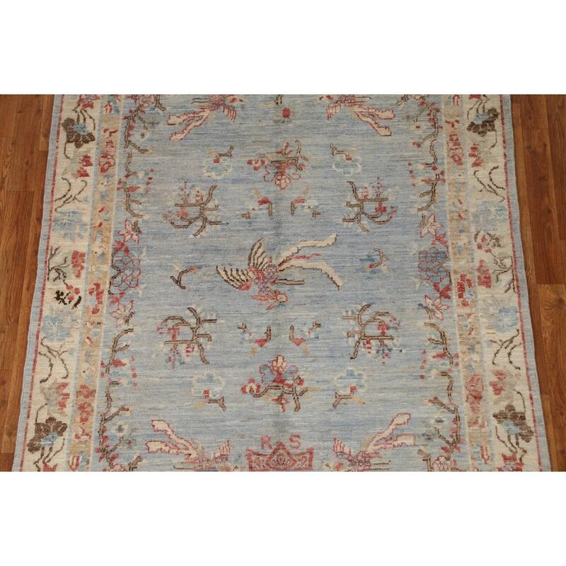 Hand Knotted Oriental 100% Wool Carpet Transitional Floral Navy Blue & Blues Oushak Area Rug - 6' 11'' X 4' 11''