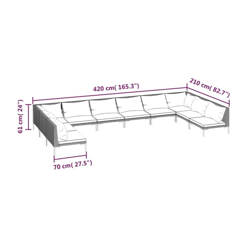 vidaXL Patio Lounge Set Outdoor Sectional Corner Sofa Poly Rattan Dark Grey - 27.6" x 27.6" x 24"