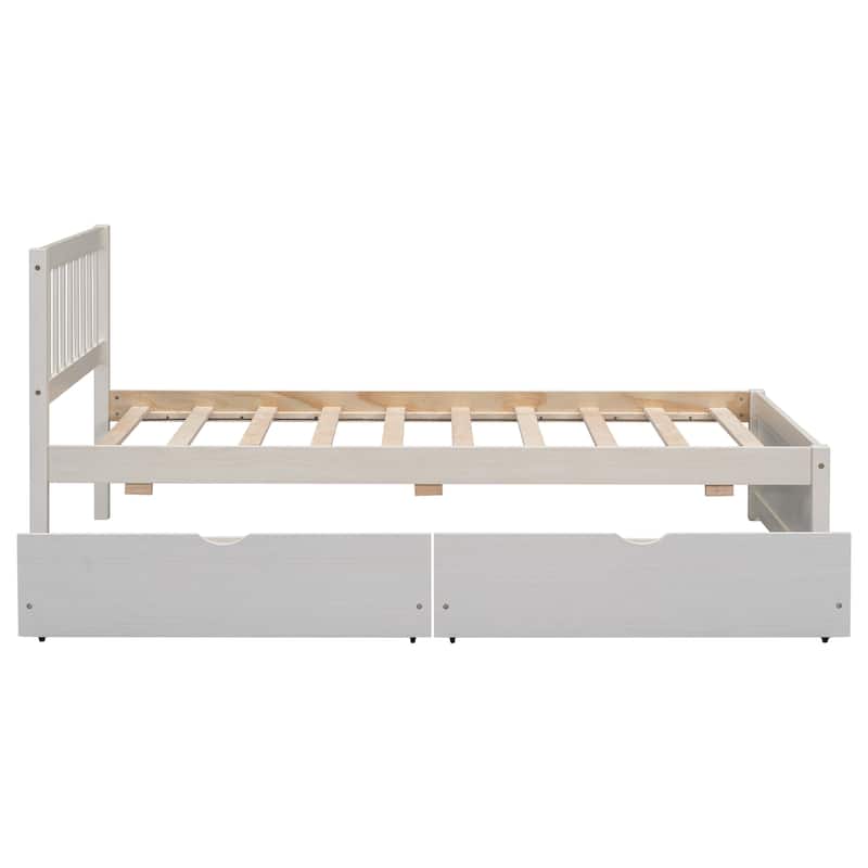 White Wood Twin Bed with Storage Drawers