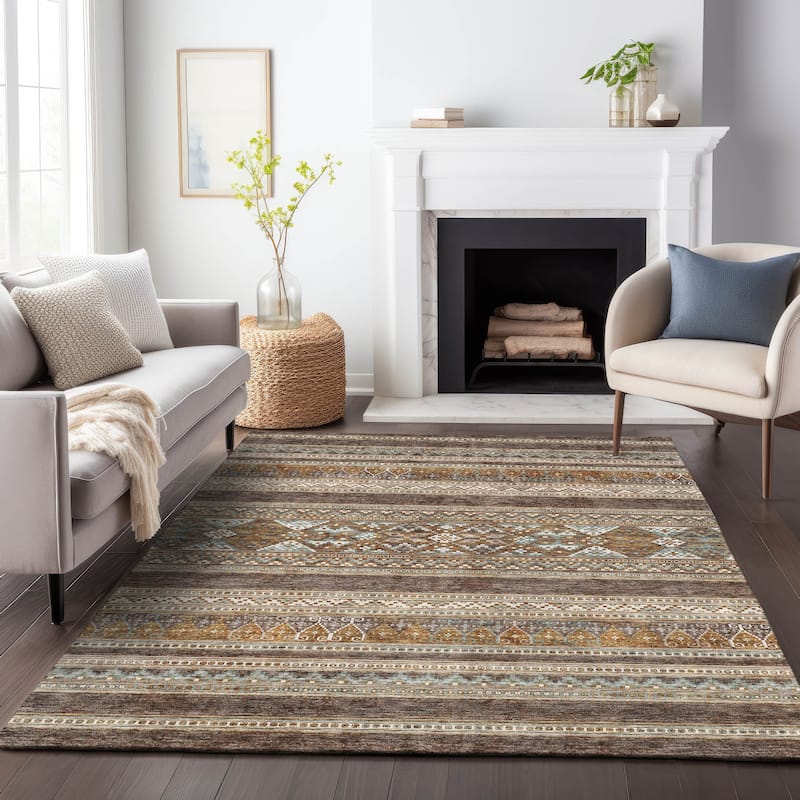 Premium Washable Super Soft Boho Stripe Mayfield Rug - Chocolate - 8' x 10' - Rectangle