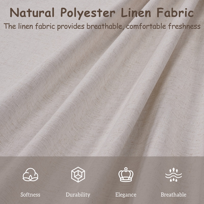 Beige Platform Bed Frame Stripe Linen Thick Upholstered Headboard Footboard, Solid Wooden Base Frame