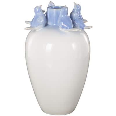 Ceramic Bird Vase with Blue Accents - White - Roche River Decor