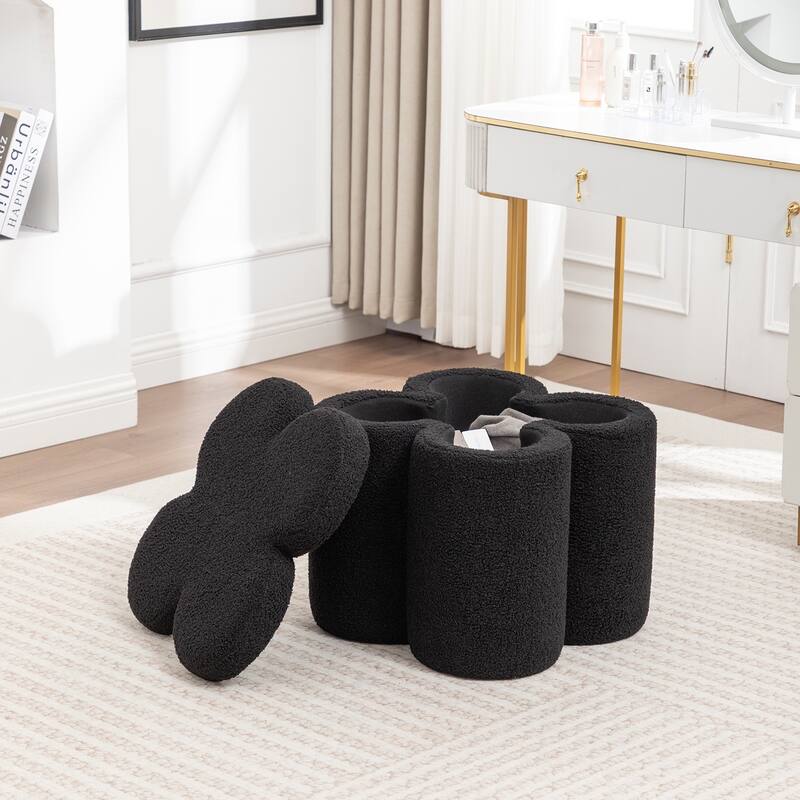 SEYNAR Modern Glam Teddy Velvet Flower Shape Storage Ottoman