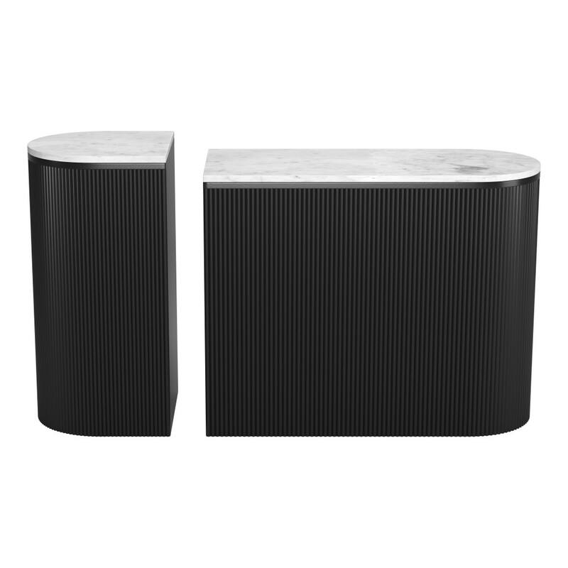 HomeRoots Set of Two 35" White and Black Genuine Marble and Solid Wood Oval Solid Console Tables