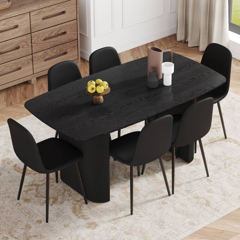 7-Piece All Black Dining Table Set with 6 Chairs, Kitchen Table & Chairs Set for 6, 67" Dining Room Table with Non-Slip Feet - Black