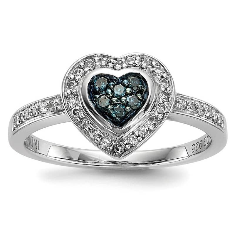 Curata 925 Sterling Silver Blue Diamond Small Love Heart Ring