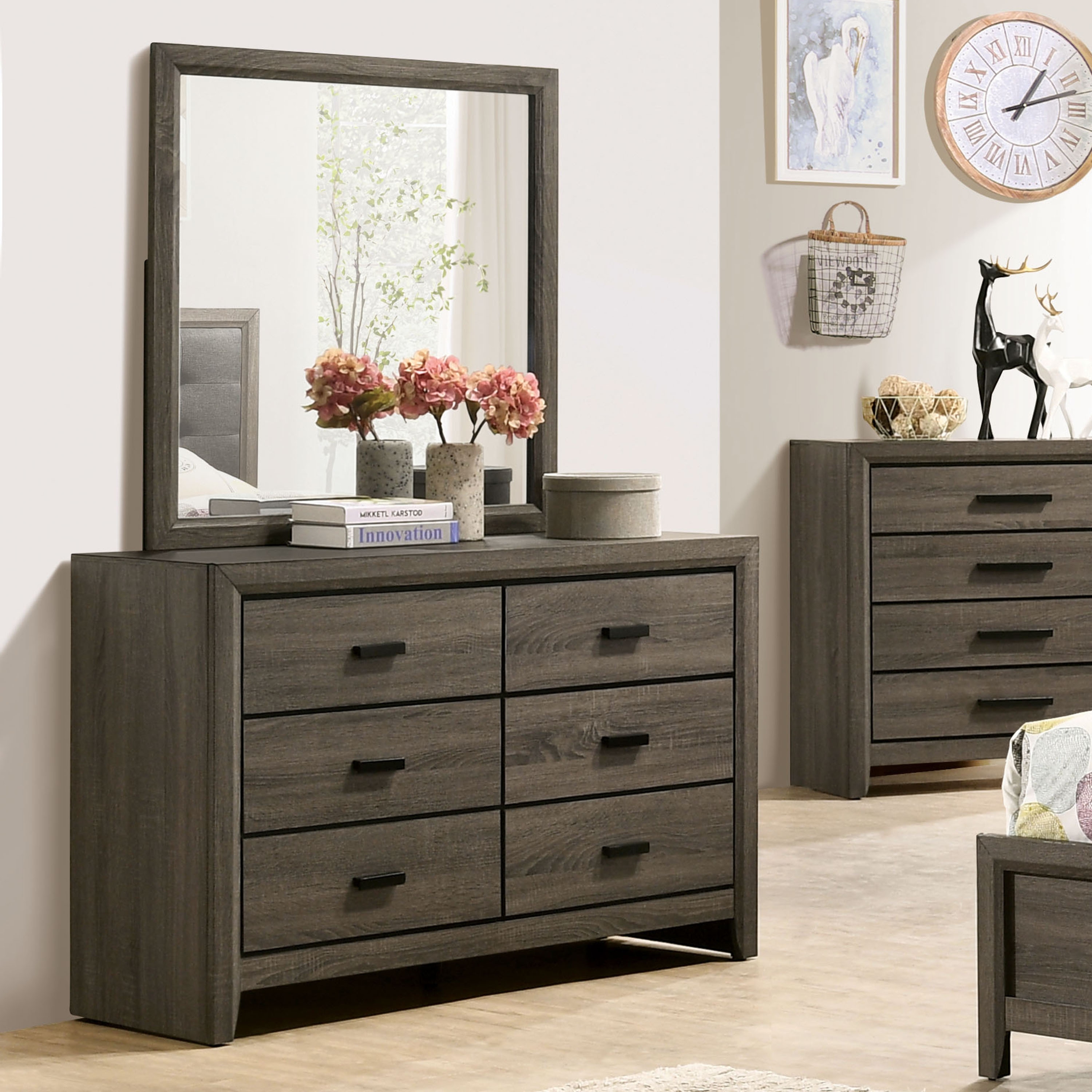 Furniture of America Aury Transitional Grey 2-piece 6-Drawer Dresser and Mirror Set