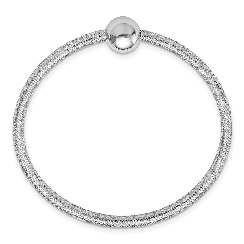 Curata 14k White Gold 7" 3mm Polished Bead Mesh Stretch Slip-on Bracelet