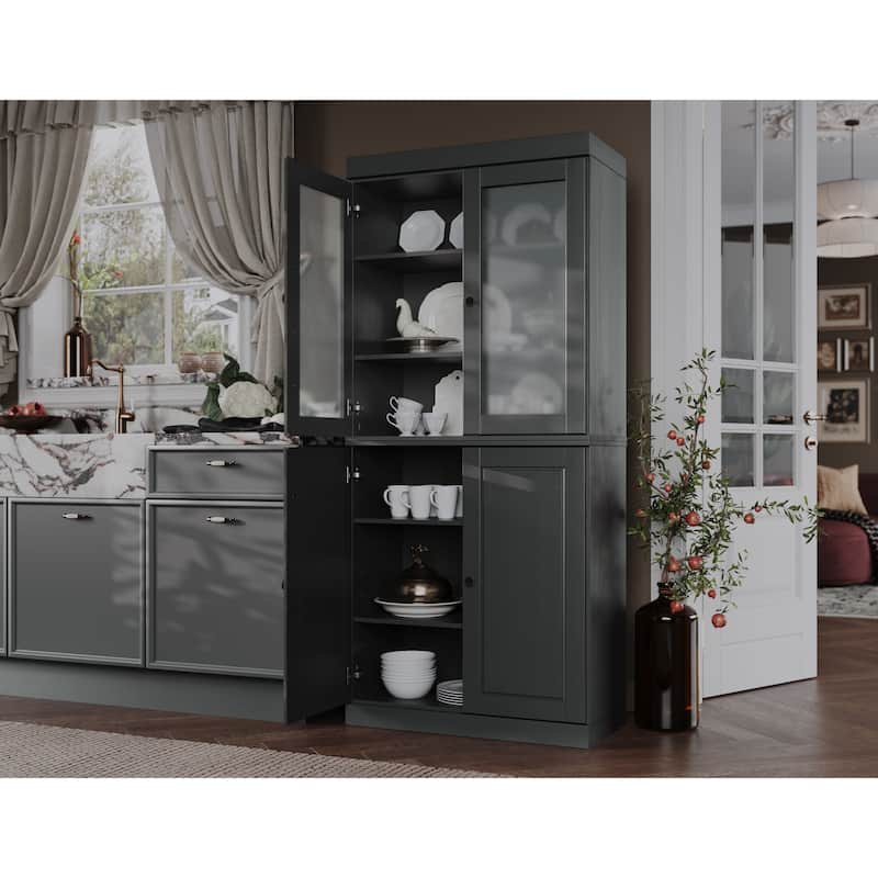 Palace Imports 100% Solid Wood Pantry Cabinet with Frosted, Clear Glass or Solid Doors and Adjustable Shelves