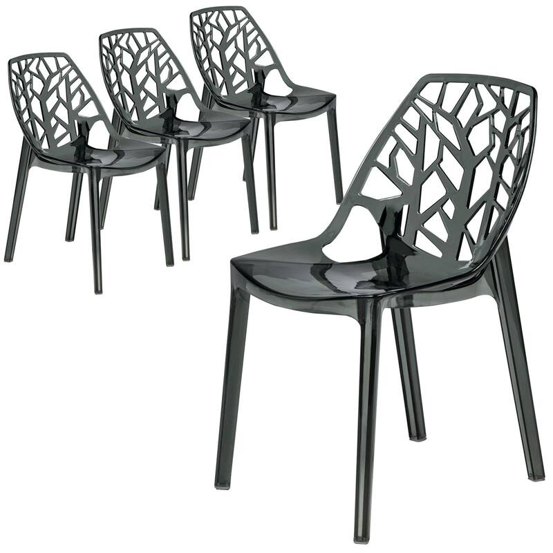 Cornelia Modern Stackable Dining Chair with Cut-out Design Accent Side Chair for Dining rooms, Patios, or Kitchens (Set of 4) - Transparent Black