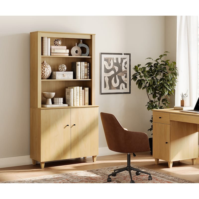 WAMPAT 71" Tall Bookcase with Doors&Storage Cabinet for Home Office