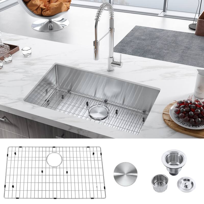Easygo 304 Premium Stainless Steel Single Bowl 30'' x 18'' x 9'' Undermount Handmade Kitchen Sink - 18*30*9
