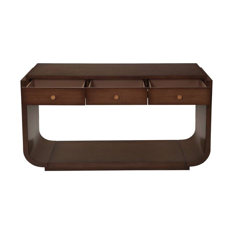 Mid-Century Modern Console Table with 3 Storage Drawers and Display Shelf for Entryway or Living Room Use