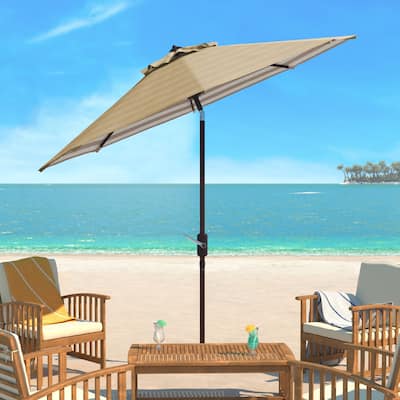 SAFAVIEH Athens Inside Out Striped 9 Ft Crank Beige/ White Outdoor Umbrella