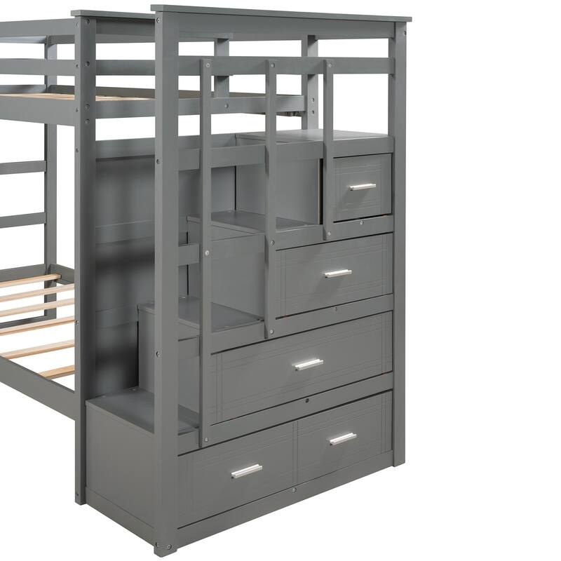 Twin Over Twin Bunk Bed with Trundle and Staircase