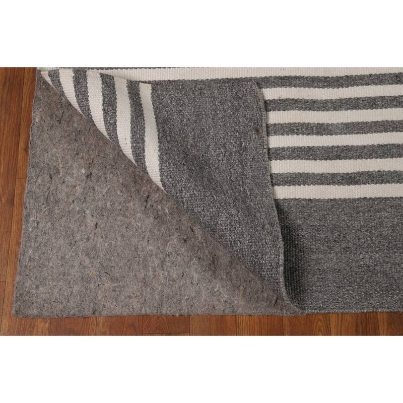 Striped Gray Kilim Durrie Oriental Area Rug Cotton Carpet - 8'3" x 11'7"