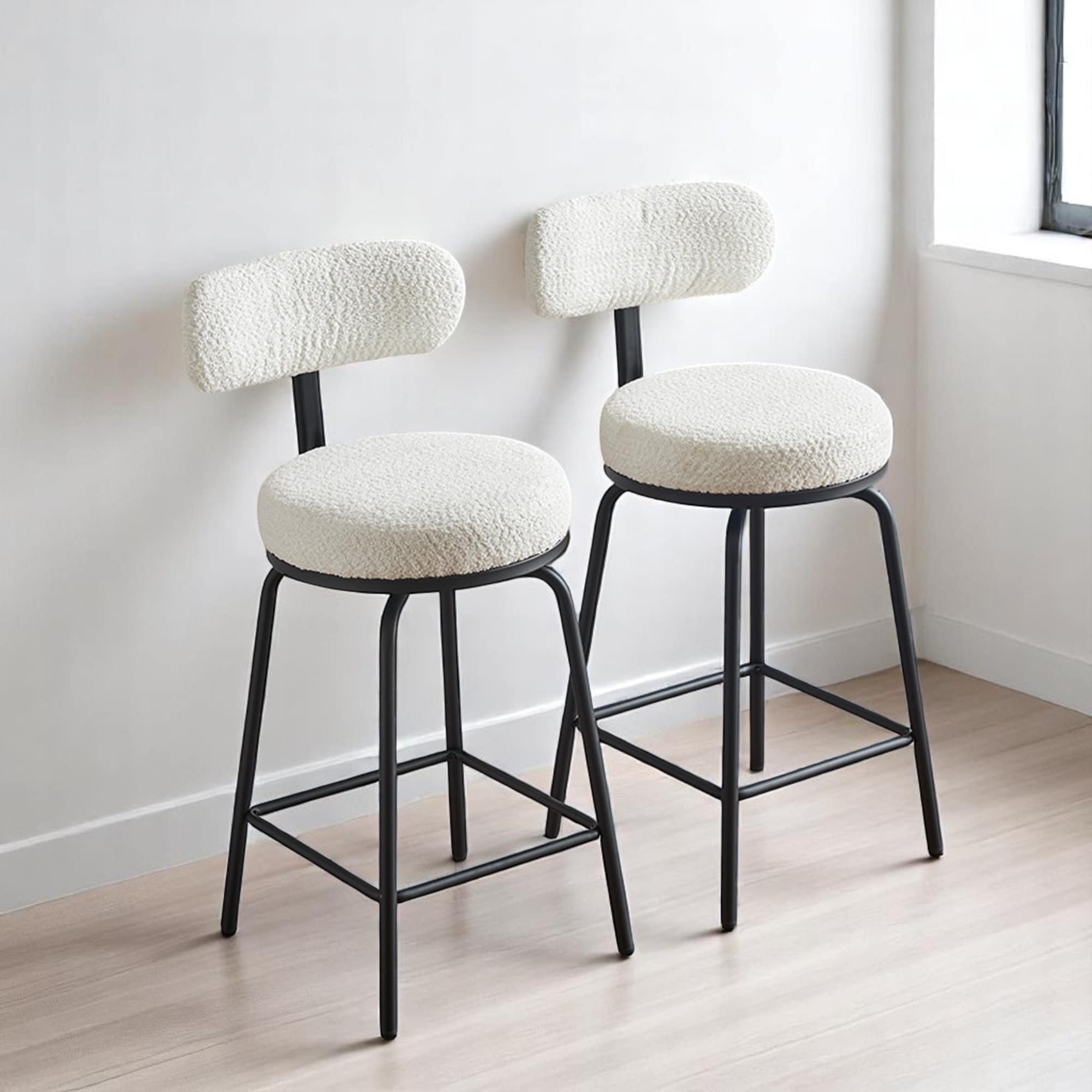 Modern Set of 2 Swivel Bar Stools, Upholstered Counter Height Chairs, 360° Rotating Barstools for Kitchen, Dining Room