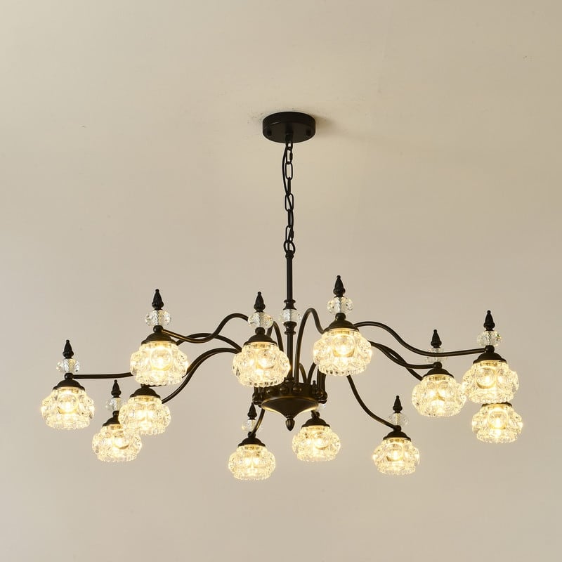 Farmhouse Antique Chandeliers with Glass Shade, Vintage Black Crystal Chandelier
