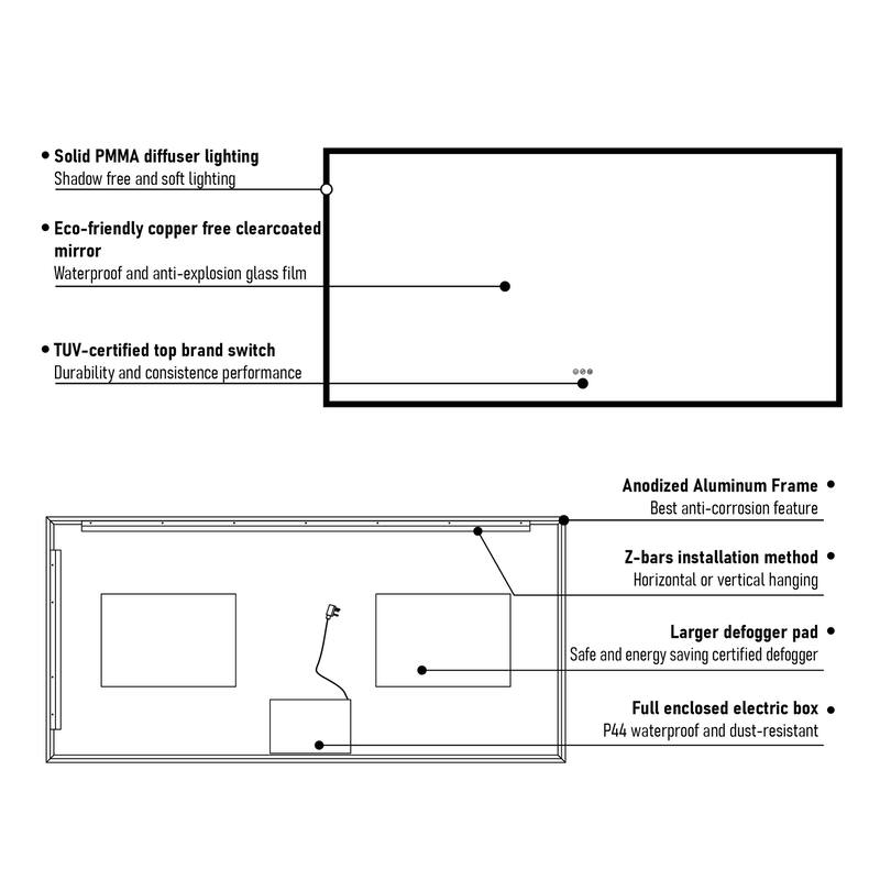 Modern Wall Mounted LED Bathroom Frontlit/Backlit Mirror With PMMA Diffuser