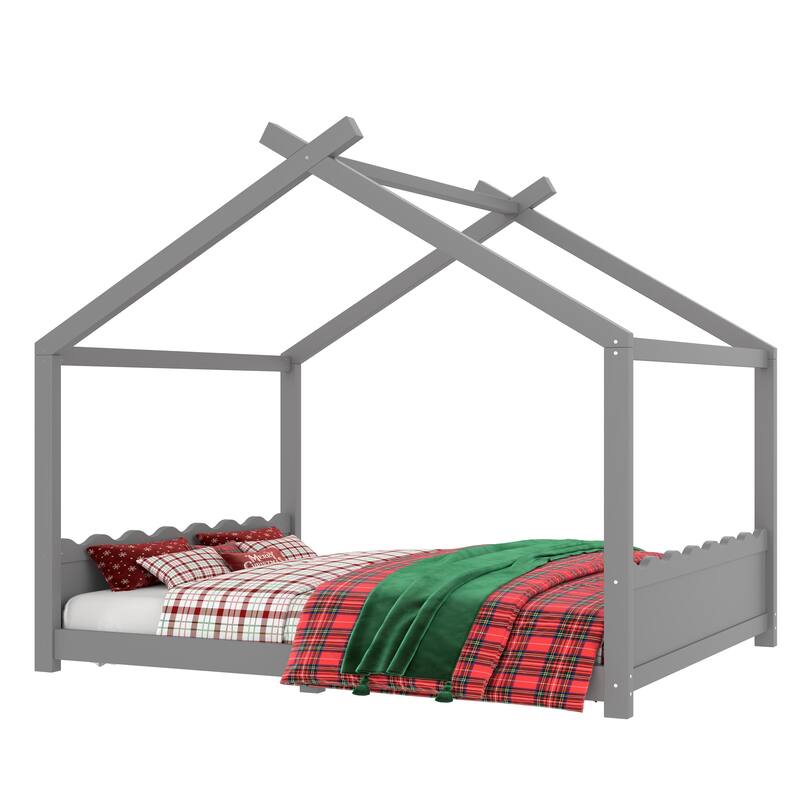 Wood House Bed Floor Bed with Support Slats Montessori Bed