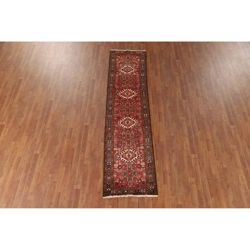Tribal Gharajeh Persian Runner Rug Handmade Red Wool Carpet - 2'4" x 9'4"