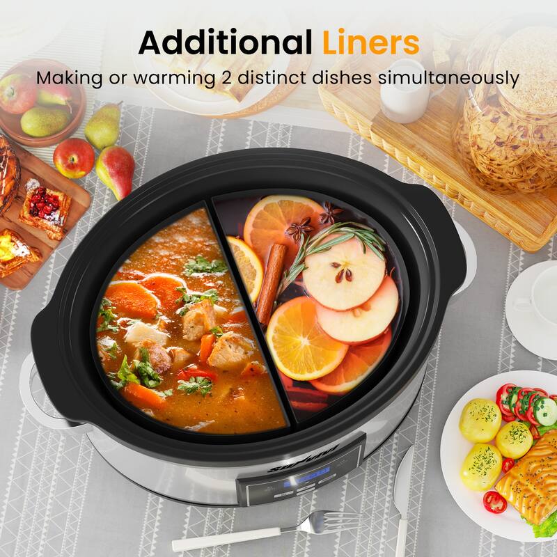 6 Quart Programmable Slow Cooker with 2 in 1 Silicone Liners