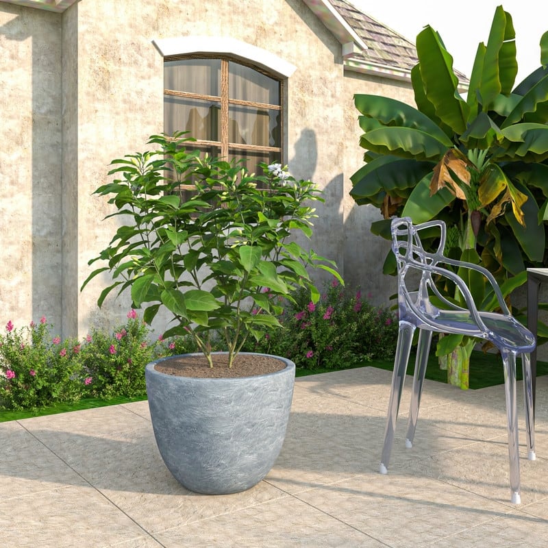 Dahlia Round Planter Pot in Fiberstone & MGO Clay with Drainage for Indoor Outdoor Patio Yard Weather Resistant Design