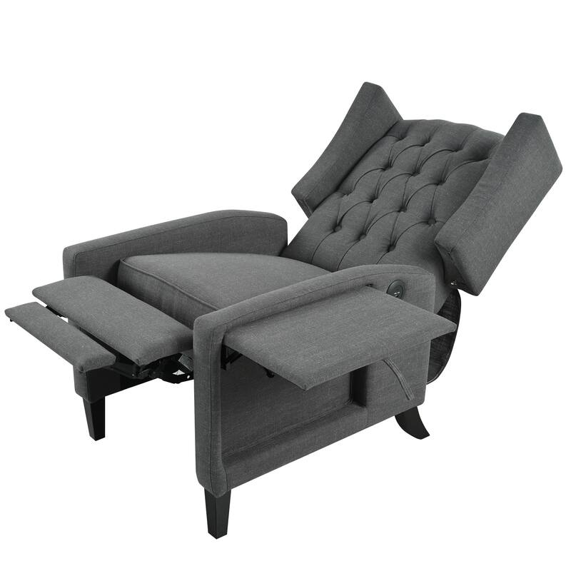 Modern Tufted Push Back Recliner Chair with Foldable Side Table and USB Charging Ports for Living Room or Bedroom