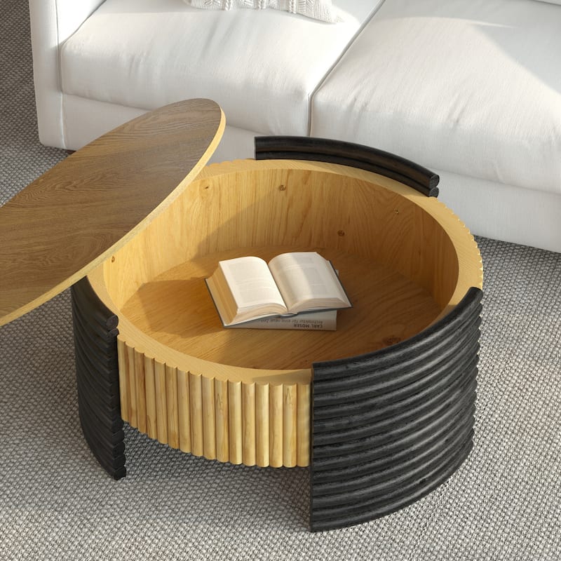 31.50" Modern Colorblocked Striped Coffee Table with Flip Top Storage Coffee Table